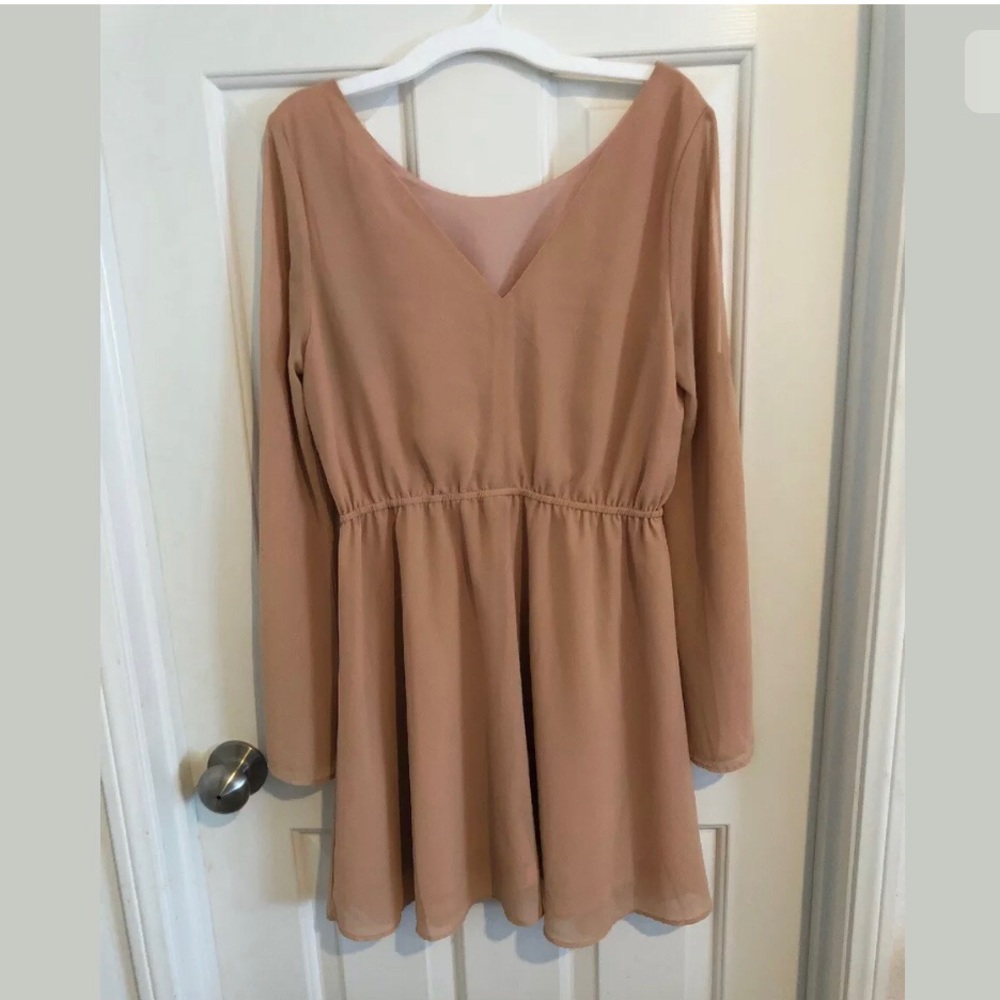 Very J Womens Beige V Neck Long Sleeve Dress